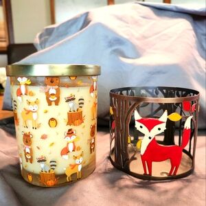 Pumpkin Single-Wick Candle and Fall Fox Bath and Body Works Candle Holder
